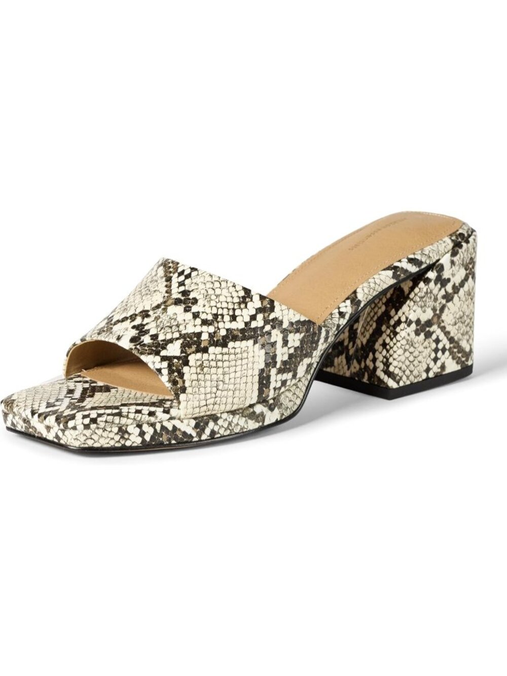 Women's Platform Block Heel Mule Sandals Peep Toe Slingback Faux Leather
